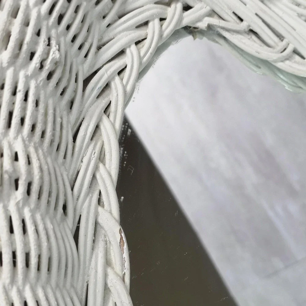 Heart White Wicker Wall Mirror Cottagecore Shabby Chic Rustic Boho 18x18